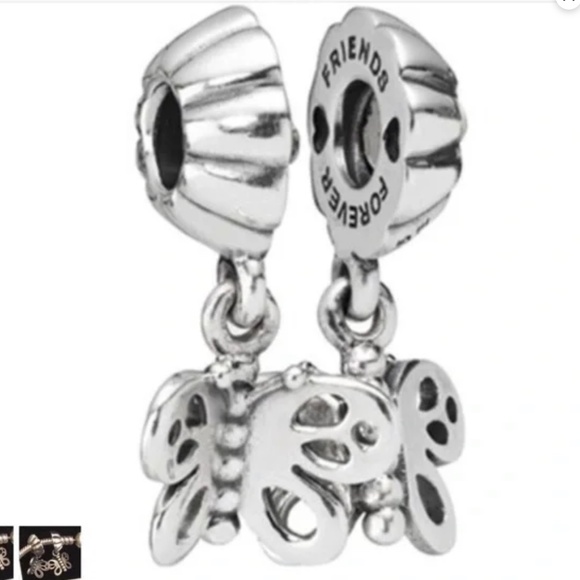 A pair of Pandora butterflies dangling Friends for Ever charm - Picture 6 of 6